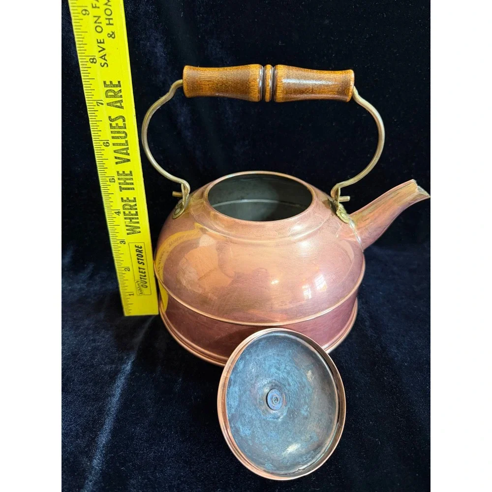 Vintage Paul Revere Copper Tea Kettle 1801 Series Brass Wood Handle Teapot 2 QT